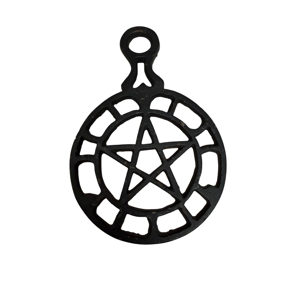 Vintage Cast Iron Pentagram/Eastern Star Trivet Black Metal 3 Footed 7"